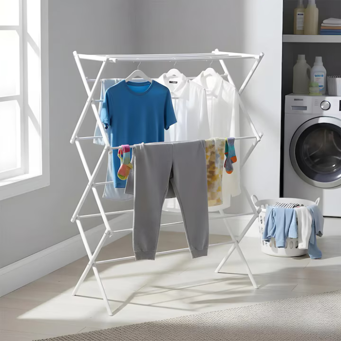 Összecsukható Harmonika Típusú Függőleges Ruhaszárító, 37x75x106 cm, Szénacél Szerkezet, 14,5 kg Teherbírás, Kompakt Fehér Dizájn [2]