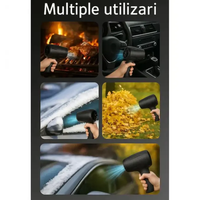 Vezeték nélküli hordozható légfúvó, kb. 1000 W, 150 000 RPM, 2 × 48 V akkumulátorral és töltővel, többcélú használatra, fekete [2]