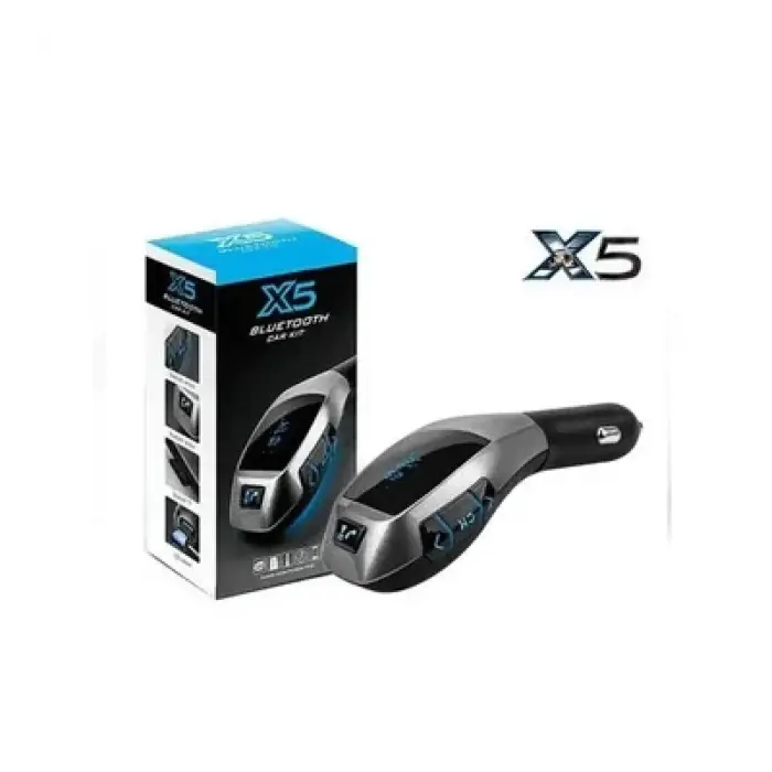 X5 Fekete Hordozható Autós FM Transmitter Bluetooth-szal – Hands-Free, Gyors Töltés USB-vel, Zenelejátszás és Hívás Bluetooth-on, Széleskörű Autókompatibilitás [3]