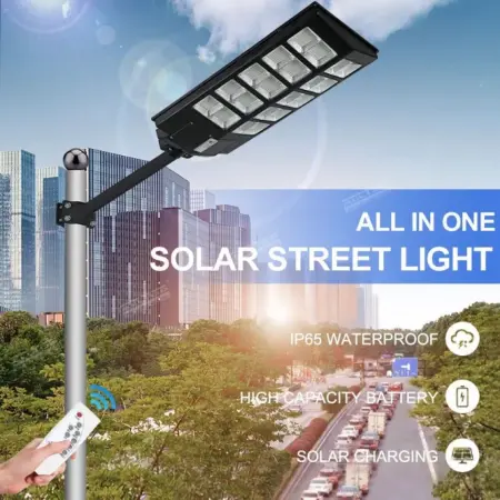 1000W Kültéri LED Napelemes Lámpa Beépített Napelemes Panellel, Mozgásérzékelővel és Fénnyel, Távirányítóval, IP65 – Ideális Út, Kert, Udvar és Parkoló Világítására [9]