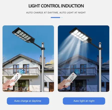 1000W Kültéri LED Napelemes Lámpa Beépített Napelemes Panellel, Mozgásérzékelővel és Fénnyel, Távirányítóval, IP65 – Ideális Út, Kert, Udvar és Parkoló Világítására [11]