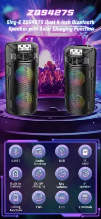 100W PMPO sztereó hordozható hangszóró, fekete, Bluetooth, FM rádió, 4 órás üzemidő, memóriakártya támogatás, USB Type-C és MicroUSB bemenetek, frekvenciatartomány 45-18000Hz, műanyag ház, jel-zaj ará [4]