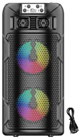 100W PMPO sztereó hordozható hangszóró, fekete, Bluetooth, FM rádió, 4 órás üzemidő, memóriakártya támogatás, USB Type-C és MicroUSB bemenetek, frekvenciatartomány 45-18000Hz, műanyag ház, jel-zaj ará [1]