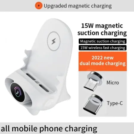 15W Vezeték nélküli Töltővel Ellátott Multifunkciós Telefon Tartó – Beépített Hangszóró, Modern Dizájn, Univerzális Kompatibilitás [3]