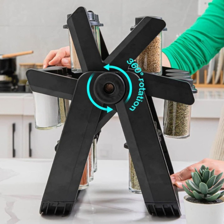 18 Részes Forgó Fűszertartó Szett Üveg Tégelyekkel, 360°-os Konyhai Rendszerező, Gyors Hozzáférés a Fűszerekhez, Elegáns és Funkcionális Dizájn, Otthonra Ideális [8]