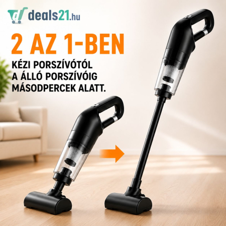 2 az 1-ben hordozható porszívó otthonra és autóba 120 W, gyűjtőkapacitás 0,35 L,1000Pa szívóerő, 20–25 perc üzemidő, vezeték nélküli, USB töltés, tartozékokkal, fekete [4]