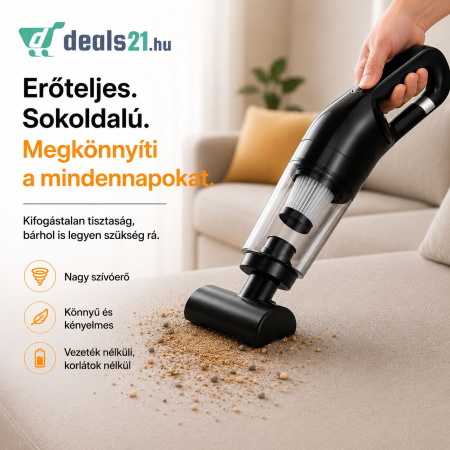 2 az 1-ben hordozható porszívó otthonra és autóba 120 W, gyűjtőkapacitás 0,35 L,1000Pa szívóerő, 20–25 perc üzemidő, vezeték nélküli, USB töltés, tartozékokkal, fekete [2]