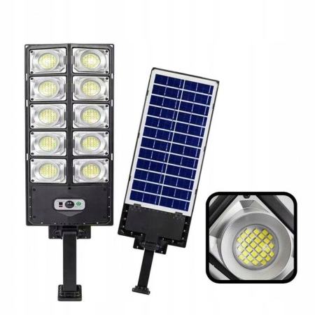2 darabos készlet – 2200 W-os napelemes utcai lámpa, 3 világítási mód, fény- és mozgásérzékelővel, távirányítóval, fekete, W789A-5 [2]