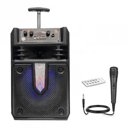 Hangszórók - 200W PMPO Trolly típusú hordozható hangszóró Bluetooth 5.0, LED fényekkel, USB, MicroSD, AUX, 1800mAh akkumulátorral, 8-12 óra üzemidővel – Tiszta és erőteljes hang, tökéletes bulikhoz és eseményekhez