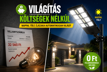 2800W-os Napelemes LED Utcai Lámpa, Távirányítóval, Mozgásérzékelővel, IP65 Vízálló Kivitelben, Beépített Akkumulátorral, Udvarokhoz, Kertekhez, Parkolókhoz és Sétányokhoz [2]
