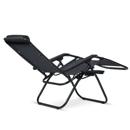 2x Összecsukható Zero Gravitációs Nyugágy Teraszra, Kertbe vagy Strandra, Fejpárna, Ital Tartó, Állítható, Fekete [6]