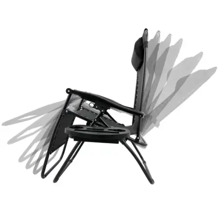 2x Összecsukható Zero Gravitációs Nyugágy Teraszra, Kertbe vagy Strandra, Fejpárna, Ital Tartó, Állítható, Fekete [9]