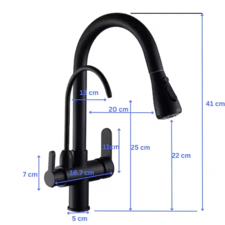 3 az 1-ben Konyhai Csaptelep Szűrt Vízes Csappal és Permetező Fejjel, 18 hüvelykes – Tömör Réz Test, Kerámia Betét, Prémium Fekete Kivitel [3]