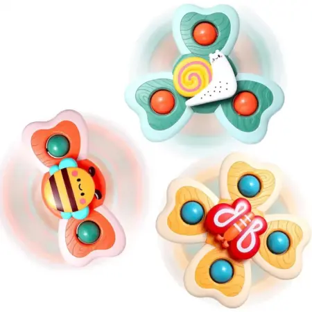 Gyerekeknek szánt termékek és játékok - 3 darabos interaktív tapadókorongos játék szett babáknak – Oktató pörgő játék 1–2 éveseknek