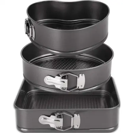 3 darabos tapadásmentes sütőforma készlet levehető oldalfallal – kerek, szív és téglalap alakú formák, szénacél, tartós és könnyen tisztítható [2]