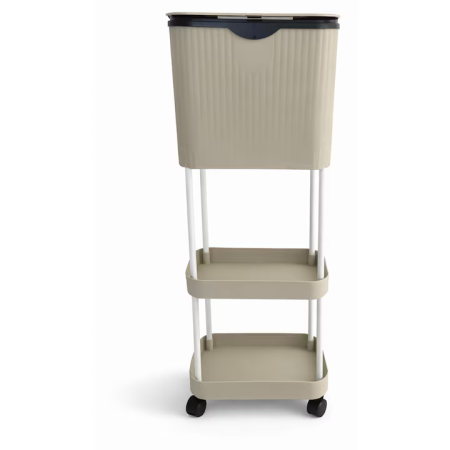 Rafturi, Organizatoare si Suporturi - Cărucior organizator mobil 3 niveluri, 78.5×24×17 cm, cadru metalic și rafturi din plastic, 4 roți pivotante, design compact pentru bucătărie sau baie, gri