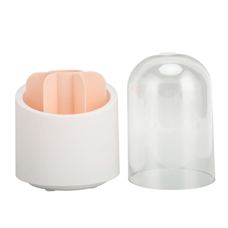 360°-ban forgatható sminkecset tartó, védőfedéllel, magas és alacsony kialakítás, tartós PP/PET anyag, kozmetikai rendszerező, fehér [2]