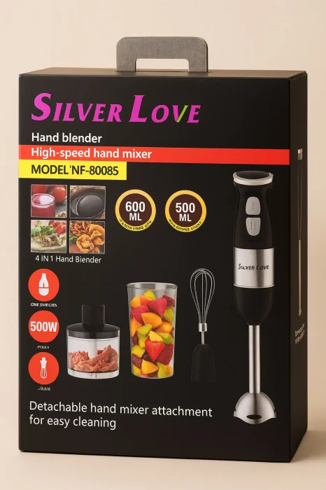 4 az 1-ben Silver Love Turmixgép 500 W – Álló Mixer Aprítóval, 600 ml-es Kancsó, Tartozékokkal, Rozsdamentes Pengék, Kompakt Dizájn [4]