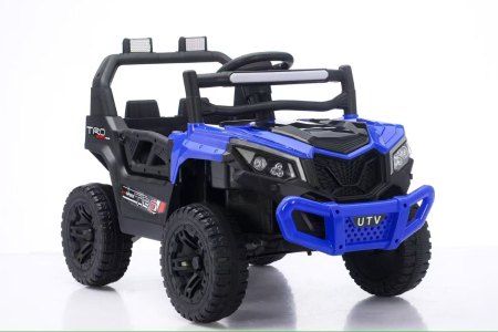 Gyermek autók és motorkerékpárok - Gyerek elektromos autó off-road stílusban, 12V, dupla akkumulátor, távirányító, ringató funkció, LED fényszórók, MP3, 96×58×62 cm, kék