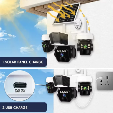 4G Tripla Lencsés Biztonsági Kamera 10W Napelemmel és 16 000 mAh Akkumulátorral, Ultra HD 15MP, PTZ 355°/180°, 10x Zoom, PIR + Radar, Kétirányú Hang, IP66 [8]