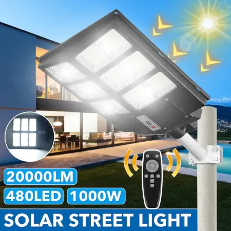 600W LED Napelemes Utcai Lámpa, Mozgásérzékelővel és Távirányítóval, 1800 lm, 12–14 órás Működési Idő, Automatikus Vezérlés – IP65, 2–4 m-es Telepítéshez, Ideális Udvarokhoz, Sétányokhoz és Parkolókho [2]