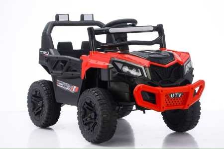 Gyermek autók és motorkerékpárok - Gyerek elektromos autó off-road stílusban, 12V, dupla akkumulátor, távirányító, ringató funkció, LED fényszórók, MP3, 96×58×62 cm, piros