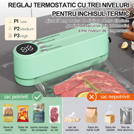 36V Hordozható Vákuumcsomagoló Gép, USB Táplálás, Digitális LED Kijelző, Automatikus Lezárás, Vákuumozás és Tartósítás, Tartós ABS Kialakítás, Kompakt és Könnyen Tárolható [3]