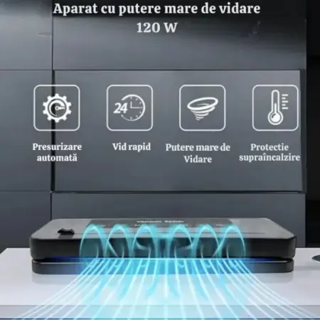 Élelmiszer vákuumozó és fóliázó gép 120W, beépített vágó, UV sterilizáló, érintőképernyő, 6 működési mód, 30 cm-es fóliázás, elegáns szürke [3]