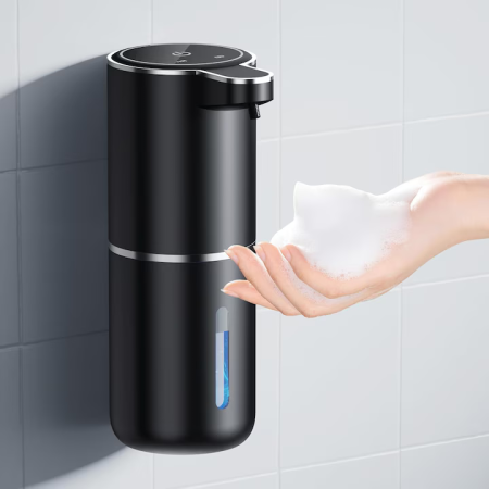 Casa si Bucatarie - Dozator de săpun automat 380 ml, senzor cu afișaj LED, 4 trepte dozare, spumare rapidă 0.25s, încărcare USB-C, rezistent la apă, montare perete sau blat, negru/alb