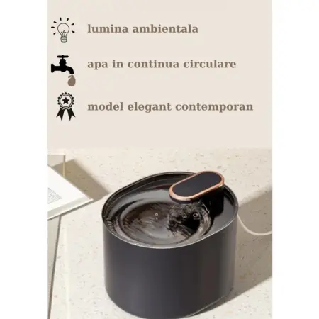 Automatikus vízadagoló prémium kutya- és macskamodell, aktív szénszűrővel, csendes működésű, kellemes kék LED világítással, 3L, hálózati adapter, fekete műanyag [3]