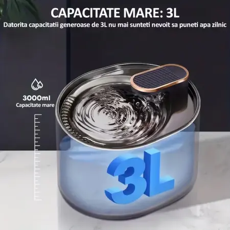 Automatikus vízadagoló prémium kutya- és macskamodell, aktív szénszűrővel, csendes működésű, kellemes kék LED világítással, 3L, hálózati adapter, fekete műanyag [8]