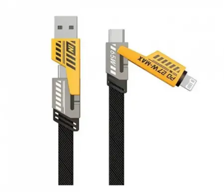 Telefontartozékok - CL-226 4 az 1-ben Gyors Töltő és Adatkábel, 120 cm, Prémium Nylon, USB-C – USB-C / Lightning, iOS & Android Kompatibilis, 480 Mbps Adatátvitel, Max. 65W Teljesítmény