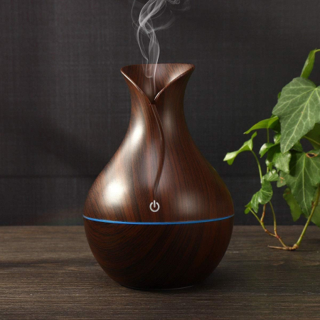 Otthon és Konyha - Barna Aromaterápiás Párásító, 130 ml, 30 ml/h, 1,49 W, 9,5x15 cm, 4 Óra Autonómia Automatikus Kikapcsolással, USB Táplálás