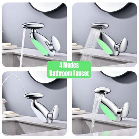 Intelligens LED-es Fürdőszobai Mosdócsap, 4 Vízsugár Mód, 58 cm-es Kihúzható Fej, Automatikus 6 Színű Világítás Elem Nélkül, Modern és Funkcionális Ezüst Dizájn [7]