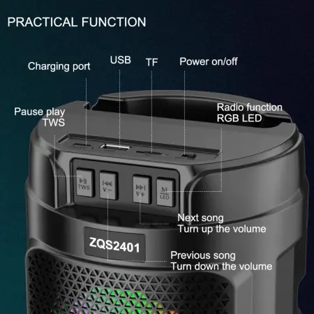 Boxă Portabilă – Sunet 300W PMPO, Bluetooth/USB/TF/AUX, Radio FM, Lumini LED Colorate, Baterie 18650, Design Compact [5]