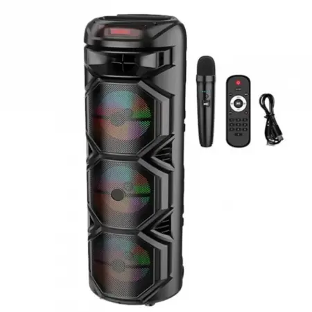 Hangszórók - Boxă Portabilă– Sunet Puternic de 400W PMPO, Bluetooth 5.0, Lumini LED RGB Sincronizate, Microfon Wireless pentru Karaoke, Radio FM, USB, AUX, Card TF, Autonomie 4-6 Ore, Telecomandă Inclusă – Perfect