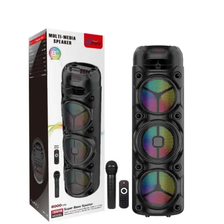 Hangszórók - Boxă portabilă ZQS8308, 450W PMPO, 3 difuzoare 8 , Bluetooth, FM, AUX, USB, RGB, microfon wireless, telecomandă, acumulator 6000 mAh
