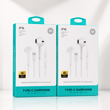 Telefontartozékok - USB Type-C Sztereó In-Ear Fülhallgató, Beépített Mikrofonnal, Ergonomikus Kialakítással, Okostelefonokhoz és Táblagépekhez, Fehér