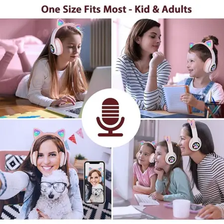 Smart Technology vezeték nélküli fülhallgató, Bluetooth 5.0, LED macskafül, mikrofon, SD/FM slot, 10 órás üzemidő, összecsukható [4]