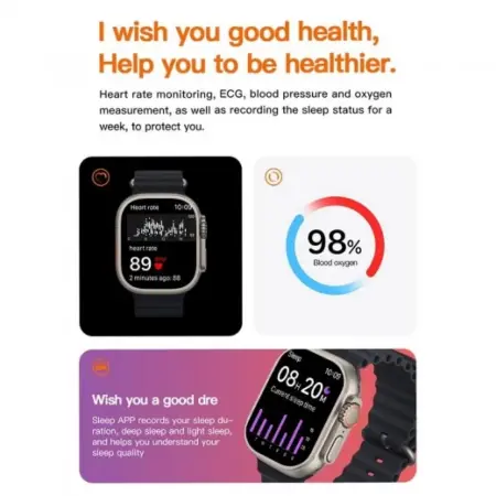 2.1 hüvelykes SmartWatch Okosóra + EXTRA Szíj, Bluetooth Hívás, Vezeték Nélküli Töltés, Fém Ház, Hívás- és Közösségi Értesítések, Véroxigénszint Mérő, Pulzusmérés, Hőmérő, Alvásfigyelés, 105 Sportmód [19]