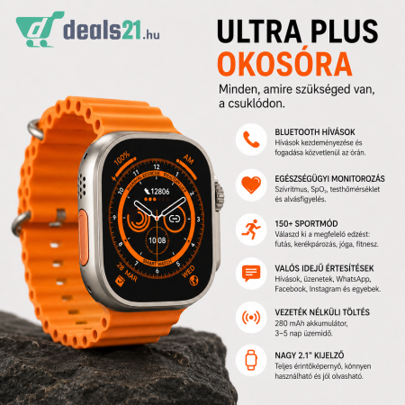 2.1 hüvelykes SmartWatch Okosóra + EXTRA Szíj, Bluetooth Hívás, Vezeték Nélküli Töltés, Fém Ház, Hívás- és Közösségi Értesítések, Véroxigénszint Mérő, Pulzusmérés, Hőmérő, Alvásfigyelés, 105 Sportmód [1]