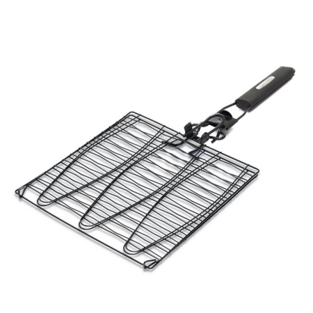 proviz - Tripla grill halrács kosár 28×28 cm, tapadásmentes felület, 3 rekesz halakhoz, levehető ergonomikus nyél, könnyen tisztítható
