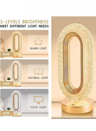 Diamond Crystal LED lámpa gyémánt alakú búrával, 3 színhőmérséklet, érintésvezérlés, USB újratölthető, 10–12 órás üzemidő, elegáns akril és ABS kialakítás, 3000 mAh, 5W, 26 cm [4]