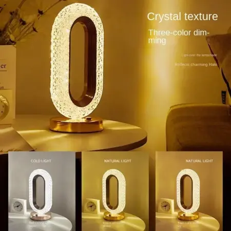 Diamond Crystal LED lámpa gyémánt alakú búrával, 3 színhőmérséklet, érintésvezérlés, USB újratölthető, 10–12 órás üzemidő, elegáns akril és ABS kialakítás, 3000 mAh, 5W, 26 cm [10]