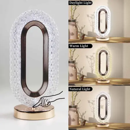 Diamond Crystal LED lámpa gyémánt alakú búrával, 3 színhőmérséklet, érintésvezérlés, USB újratölthető, 10–12 órás üzemidő, elegáns akril és ABS kialakítás, 3000 mAh, 5W, 26 cm [6]