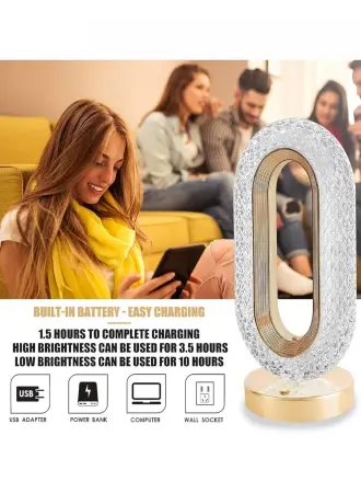 Diamond Crystal LED lámpa gyémánt alakú búrával, 3 színhőmérséklet, érintésvezérlés, USB újratölthető, 10–12 órás üzemidő, elegáns akril és ABS kialakítás, 3000 mAh, 5W, 26 cm [2]