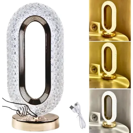 Diamond Crystal LED lámpa gyémánt alakú búrával, 3 színhőmérséklet, érintésvezérlés, USB újratölthető, 10–12 órás üzemidő, elegáns akril és ABS kialakítás, 3000 mAh, 5W, 26 cm [3]