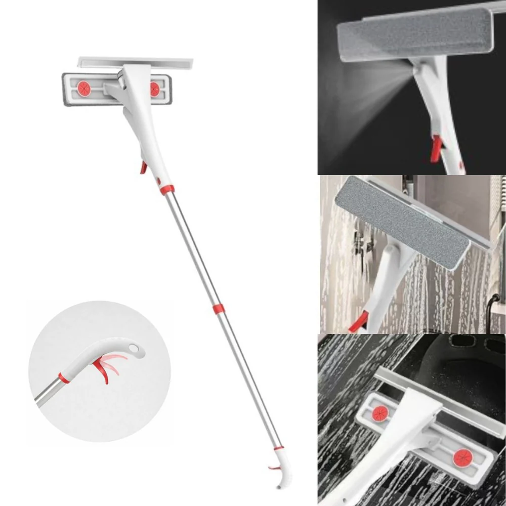 Casa si Bucatarie - Dispozitiv curățat geamuri cu pulverizator integrat, 125 cm, cap 26 cm, funcții pulverizare/spălare/uscare, racletă silicon și lavetă microfibră