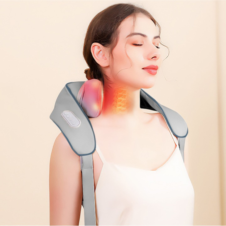 Váll- és Nyakmasszírozó Készülék 26W, 6 Masszázsfej Fűtés Funkcióval, 3 Masszázs Mód, 180 Perc Üzemidő, USB-C Töltés, Szürke [5]