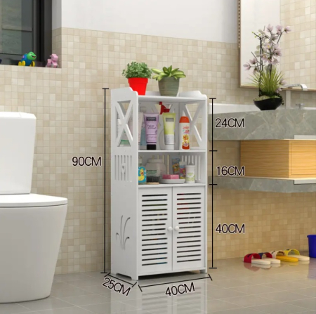 Fehér Fürdőszobai Szekrény 3 Polccal, 90x40x25 cm, Tartós PVC Szerkezet, Modern és Elegáns Kialakítás Praktikus Rendszerezéshez [1]